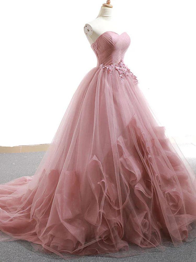 pink's wedding dress/ Elegant tulle dress with lace 3D flower decoration at waist