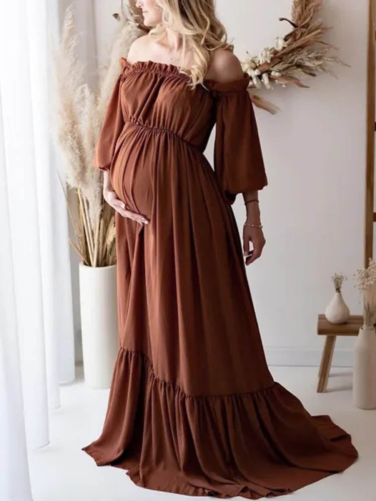 Satin Maternity Dress Brown Bohemian Maternity Wrap Dress for Photography