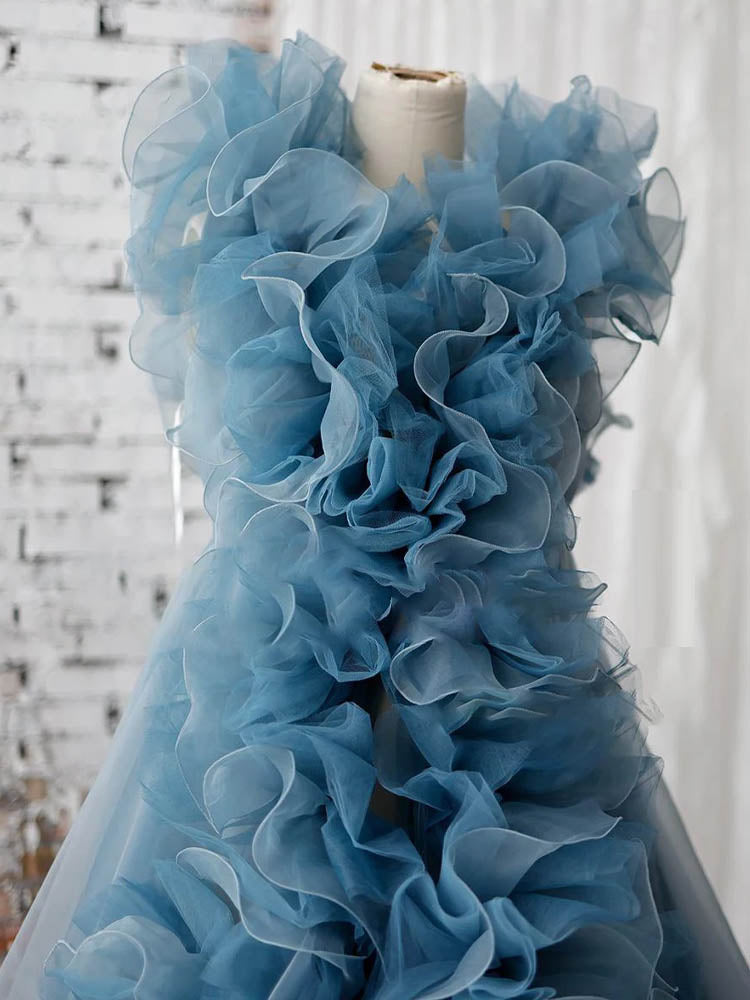 Dusty Blue Maternity Dress Organza Baby Shower Maternity Robe Photography Dress