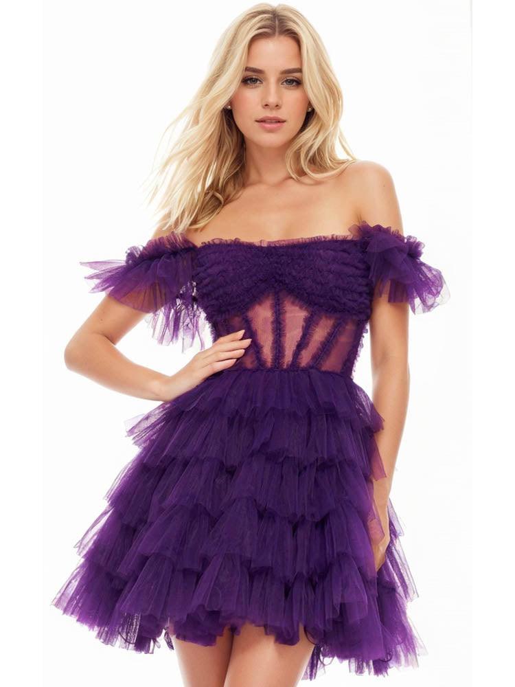 purple mini dress grace  ruffle skort