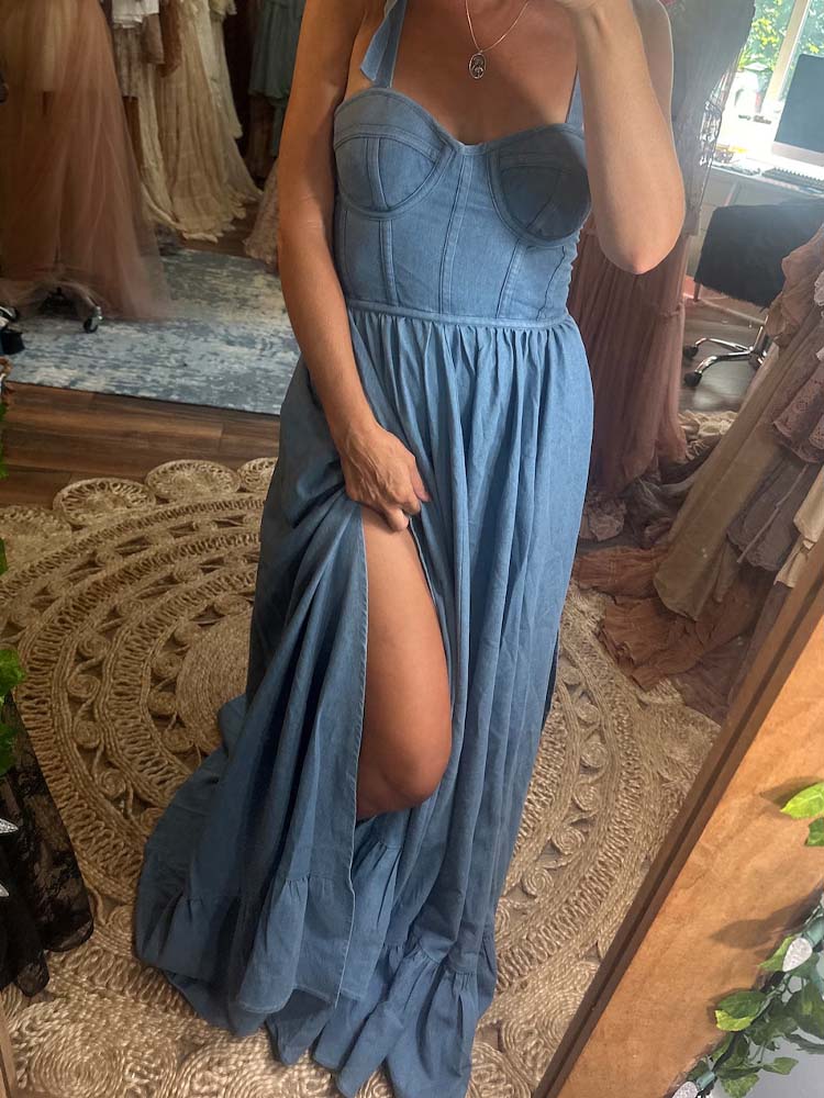 Boho Denim Dress Suitable For Photo Shooting Corset Prom Dress