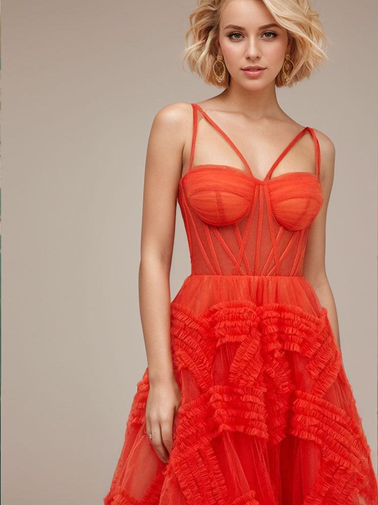 Orange Tulle Dress Sleeveless Sweetheart Neckline Ball Gown