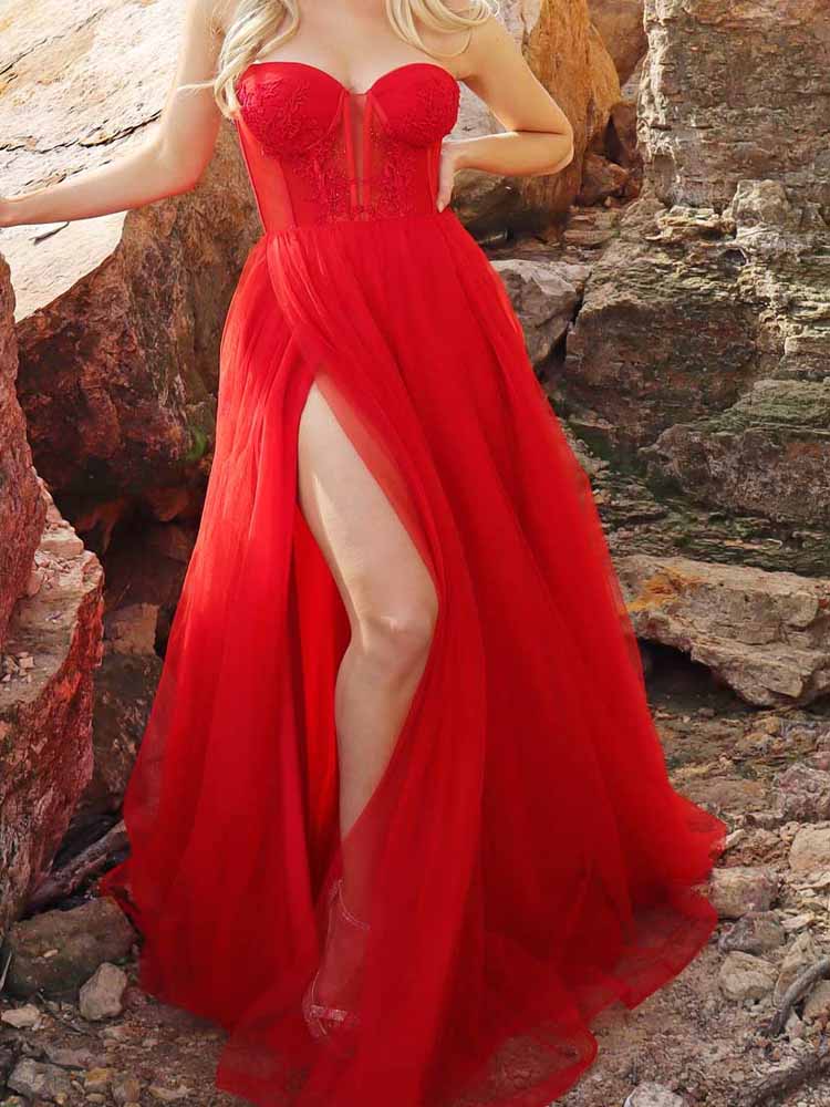 Red Gown For Ball Tulle Long Elegant Off-Shoulder Women's Photography Dress