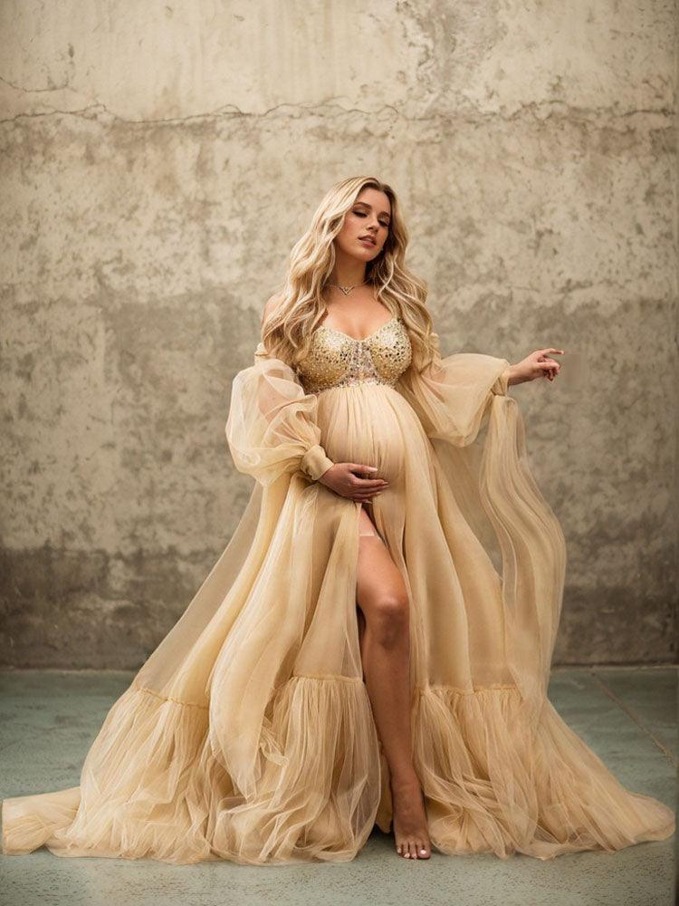 Sequin Maternity Dress Pregnant Women Photo Shoot Dress, Tulle Dress, Belly Button Skirt With Front Slit