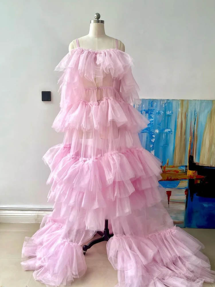 Tulle Maternity Dress Pink See-Through Maternity Dress Is Suitable For Photoshoot