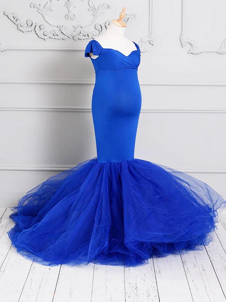 Blue Mermaid Maternity Dress Elastic Fabric Maternity Evening Dress Maternity Photo Shoot Clothes