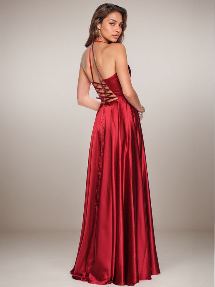 Satin Prom Dress New Elegant Strap Ball Gown