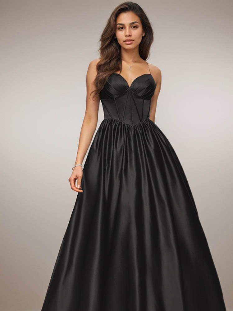 Satin Black Dress Elegant Sexy Formal Prom Dresses