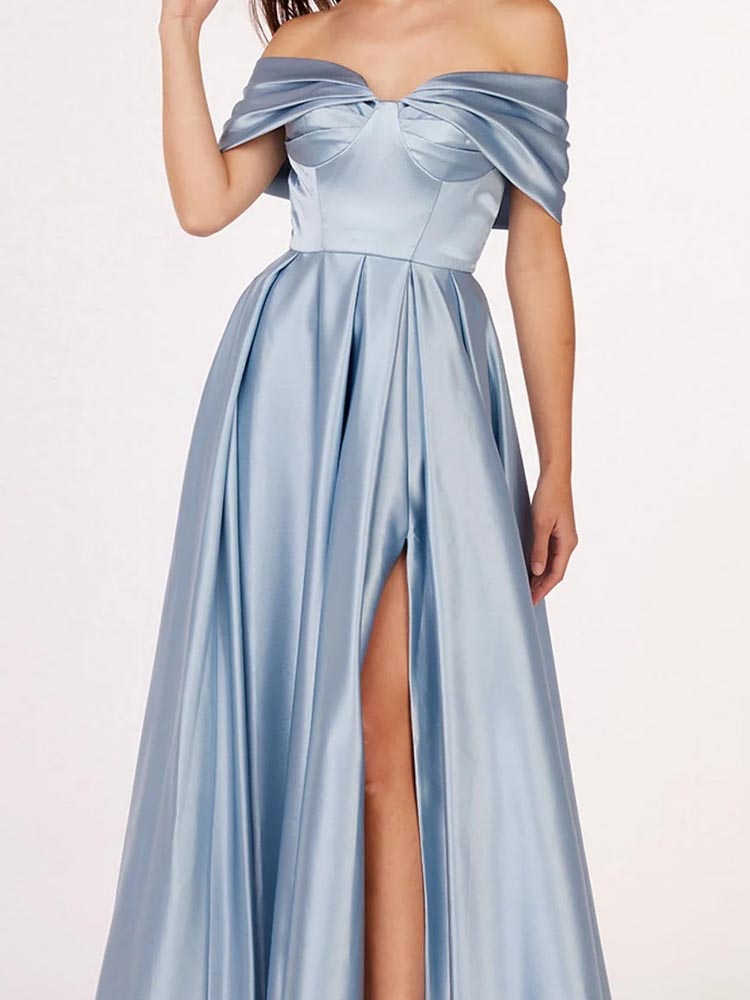 Blue Satin Dress Corset Ball Gown Formal Wear