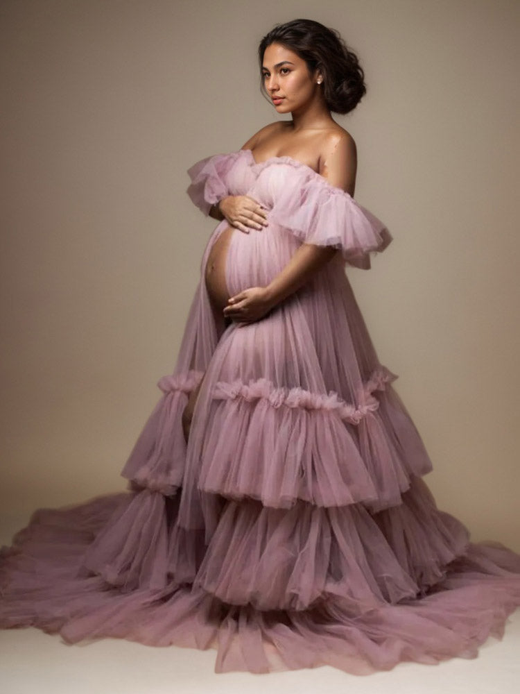 Tulle Maternity Dress Elegant Maternity Dress With Plus Size Ruffles Suitable For Photo Shoot