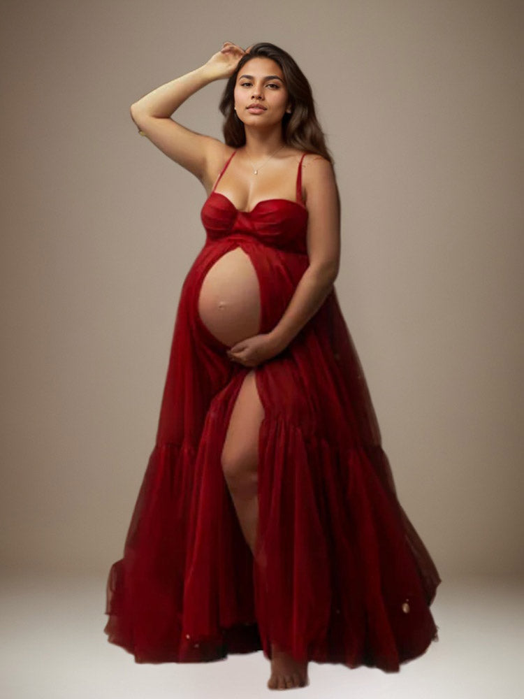 Maternity Tulle Dresses Red Baby Shower Maternity Dress Photo Shoot