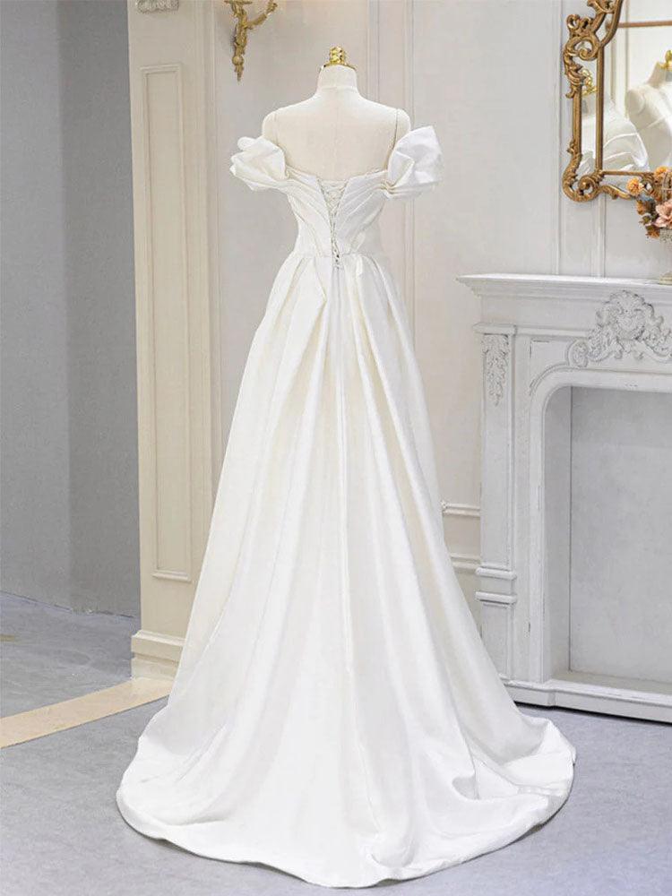 Satin White Dress Women's Party Dress Wedding Dress With Sleeves