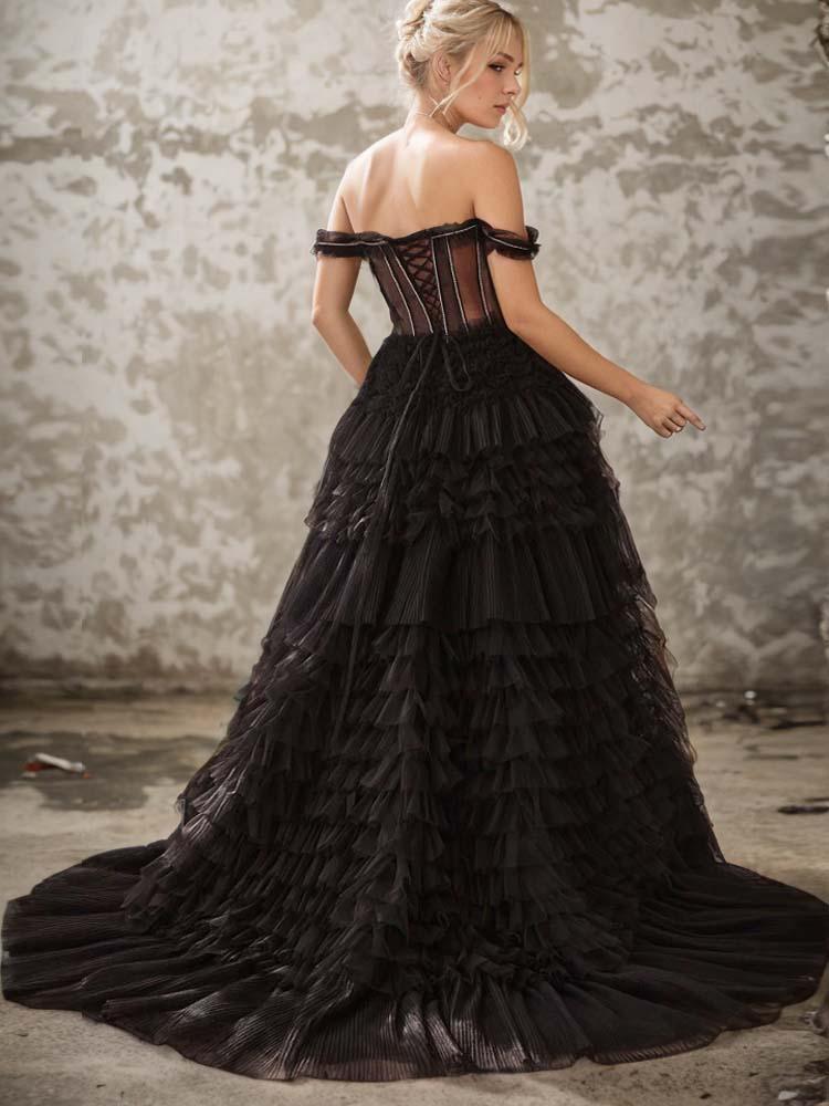 Black Quinceanera Dresses Tulle Ruffled Ball Gown Photography Dress Suit