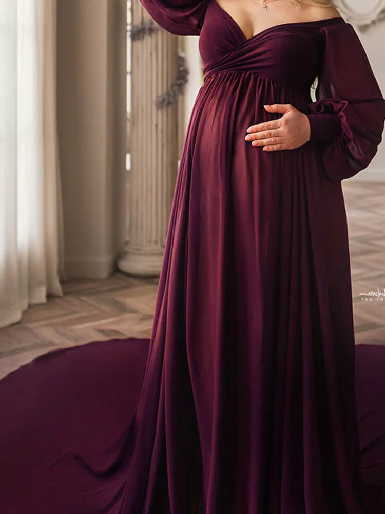 Women's Plus Size Bohemian Robe Long Sleeve Dress Suitable For Pregnant Women Photo shoot