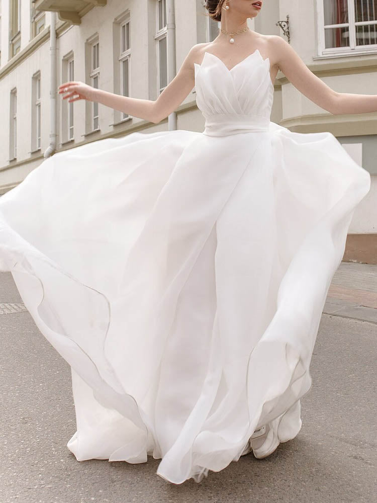 White Tulle Dress Plus Size Elegant Sleeveless Wedding Dress