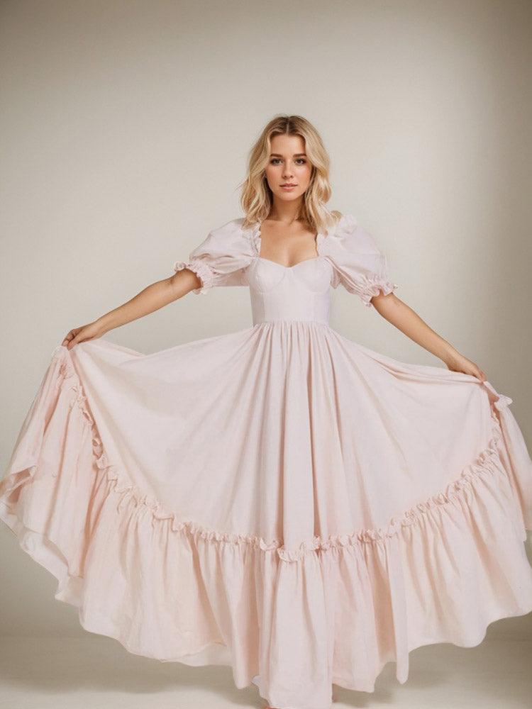 Light Pink Skirt Puff Sleeve Corset Ball Gown