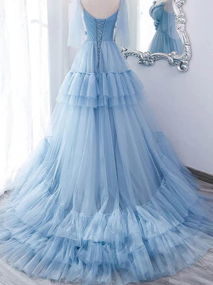 Light Blue Quince Dress Elegant Tulle Wedding Guest Dress Styles