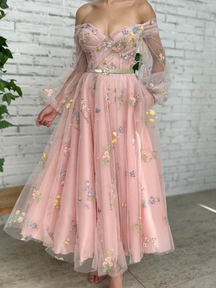 Embroidered Tulle Dress Pastoral Ball Gown sexy Ladies Photoshoot Dress