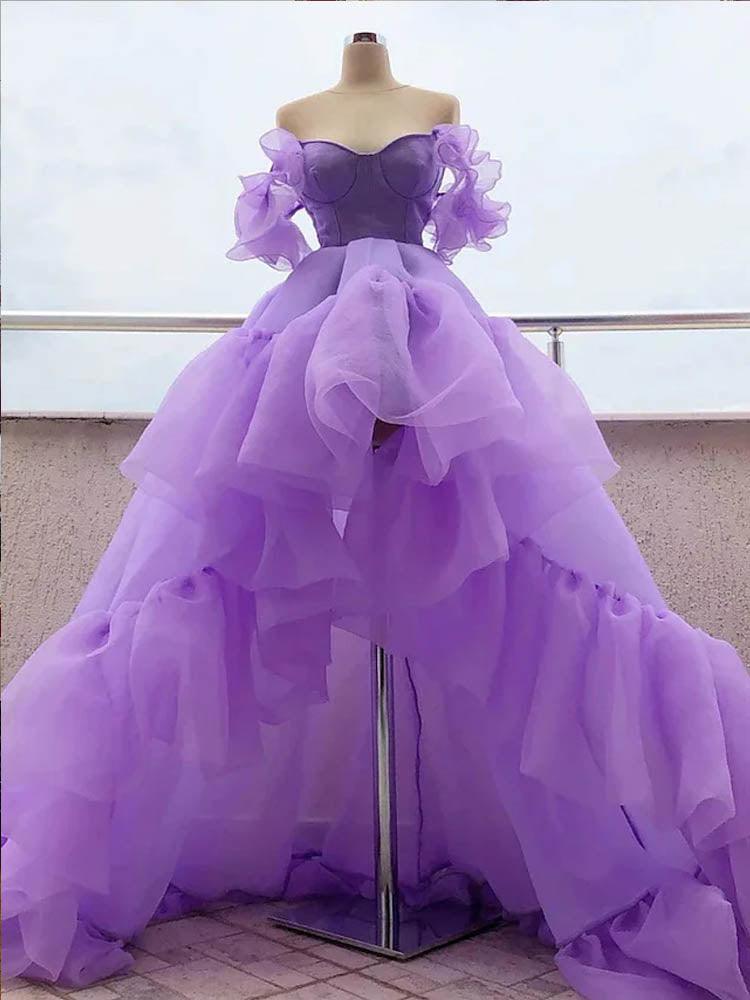 Dress With Organza/ Short Front Long Back Purple Dress Formal Party Dress