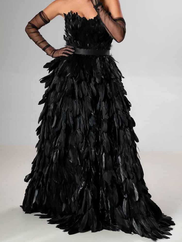 Black Feather Dress Women's Feather Dress Party Dress