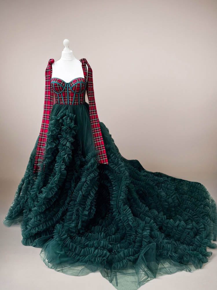 Christmas Dress Women's Festive Green Plaid Dress Suitable For Photo Shoot