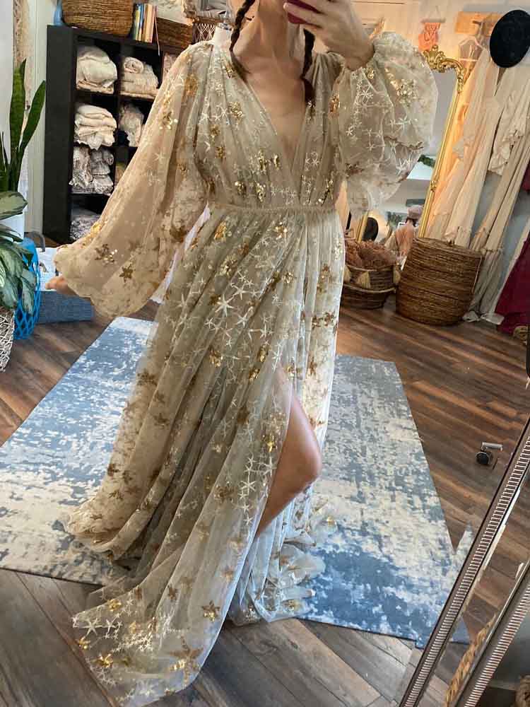 Sequin Maternity Dress Champagne Color Tulle Thorn Robe See-Through Photo Dress