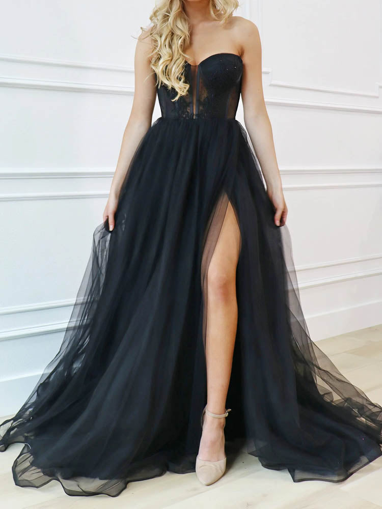 Black Embroidered Dress Elegant Formal Prom Dresses