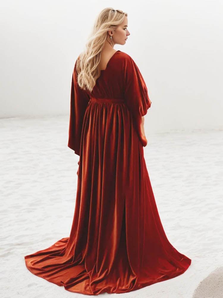 Velvet Maternity Dress Plus Size Bohemian Robe Long Sleeve Maternity Photo Shoot Dress