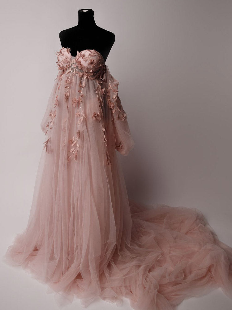 Pink Floral Maternity Dress Tulle Maternity Photo Dress