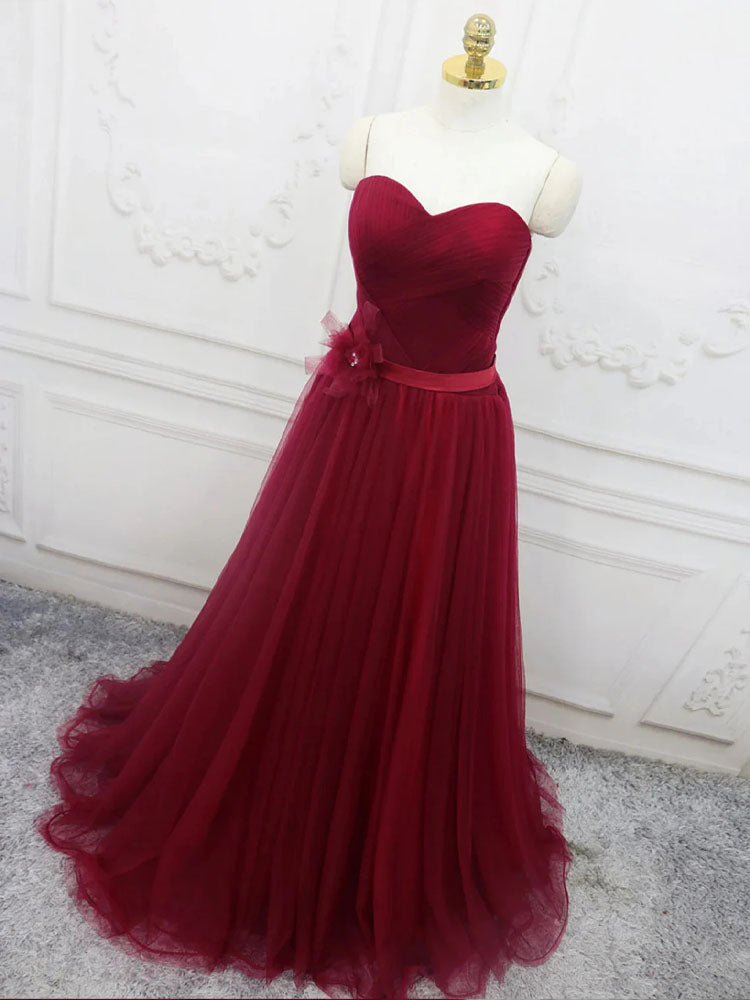 Ball Gown Red Tulle Dress With 3D Flower Decoration On Waist