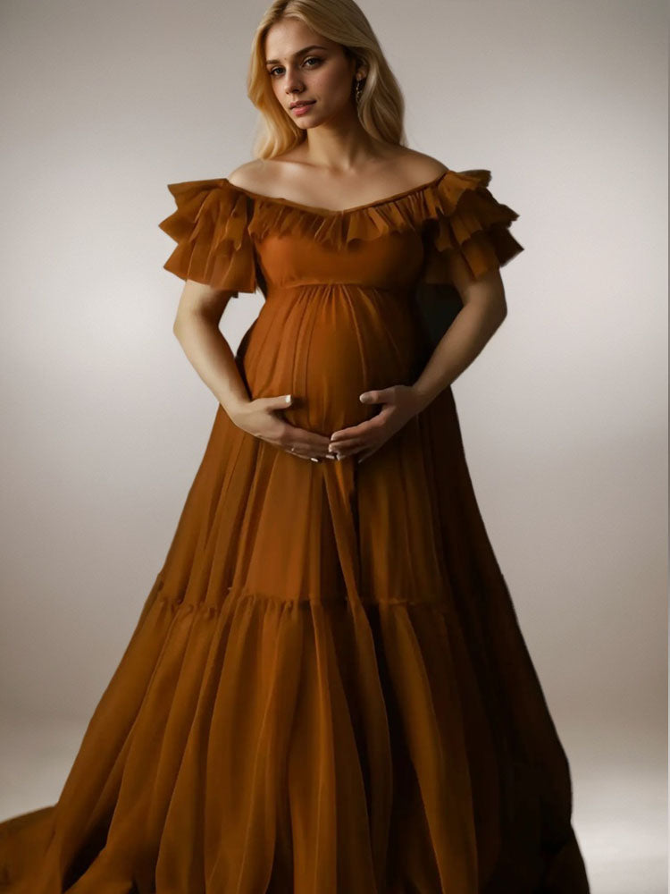 Maternity Boho Dress Lotus Leaf Collar Decoration Wedding Dress Pregnant Women Photo Shoot Dress