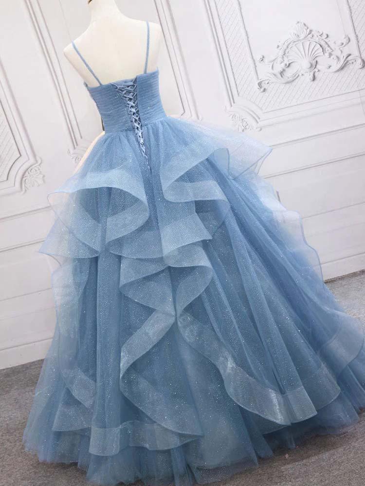 light blue quince dress /Glitter Tulle A-Line Ball Gown