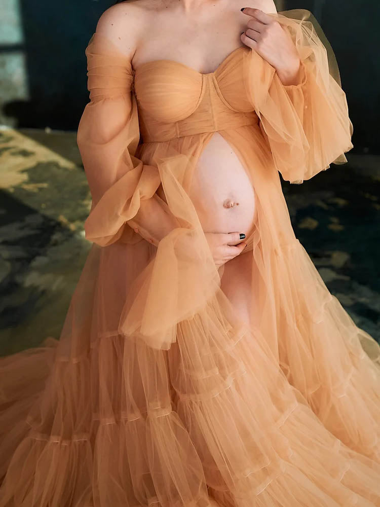 Champagne Maternity Dress Suitable For Baby Shower Evening Dress Photography Props