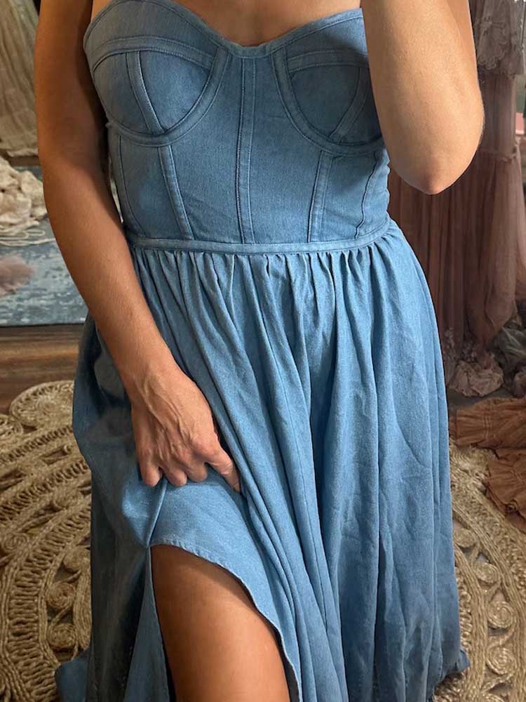 Boho Denim Dress Suitable For Photo Shooting Corset Prom Dress