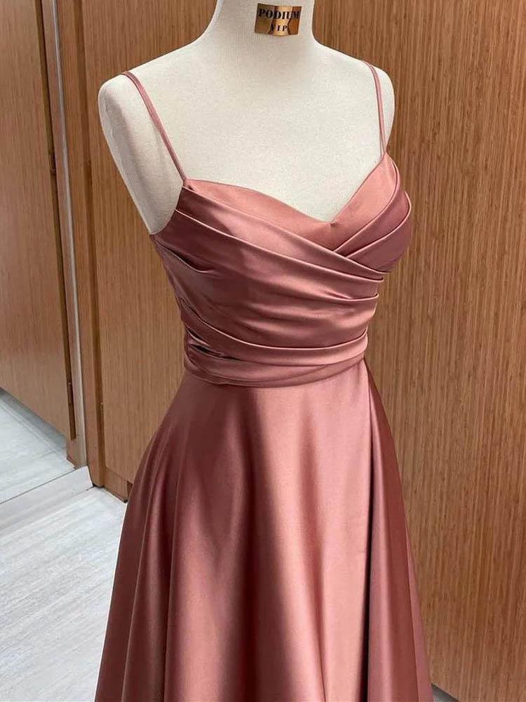 Brown Satin Dress /Cowl Neck Midi Dress