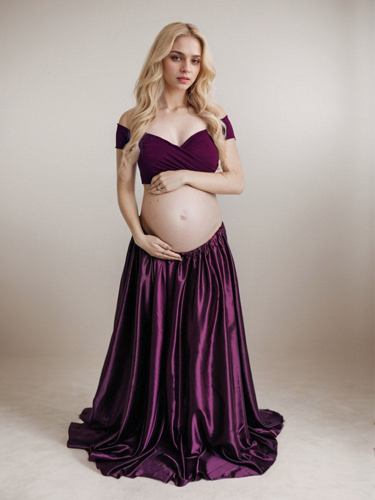 Two Piece Maternity Dress Purple Maternity Clothes For Photo Shoot