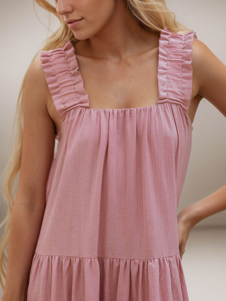 Linen Dresses Pink Women's Bohemian Dress