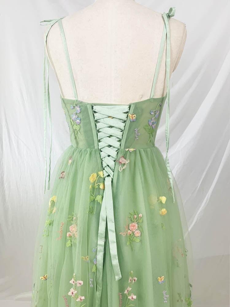 Embroidered Green Bodycon Dress Tea Party Dress