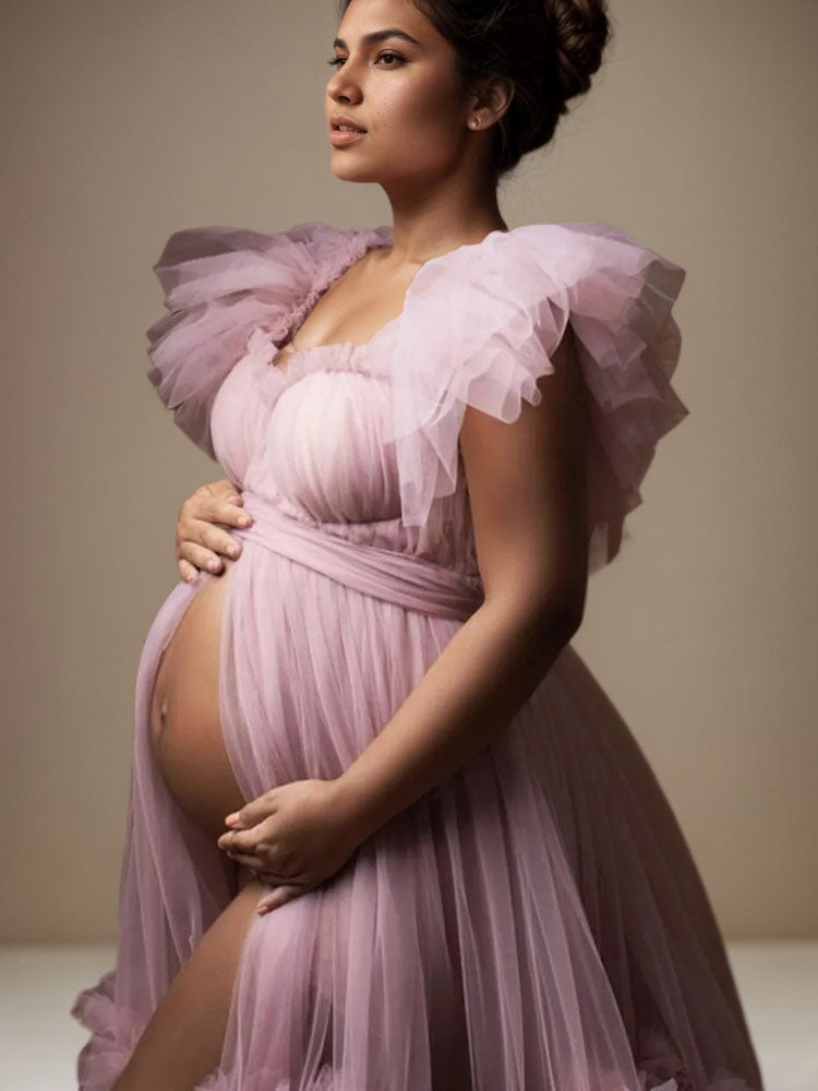 Tulle Maternity Dress Elegant Maternity Dress With Plus Size Ruffles Suitable For Photo Shoot