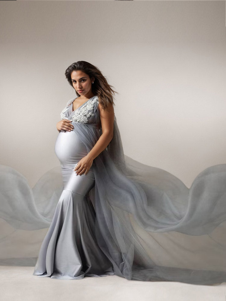 Satin Maternity Dress Tulle Mermaid Photography Dress