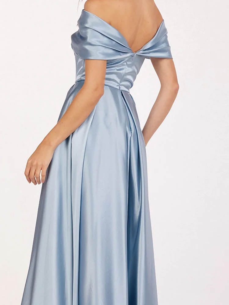 Blue Satin Dress Corset Ball Gown Formal Wear