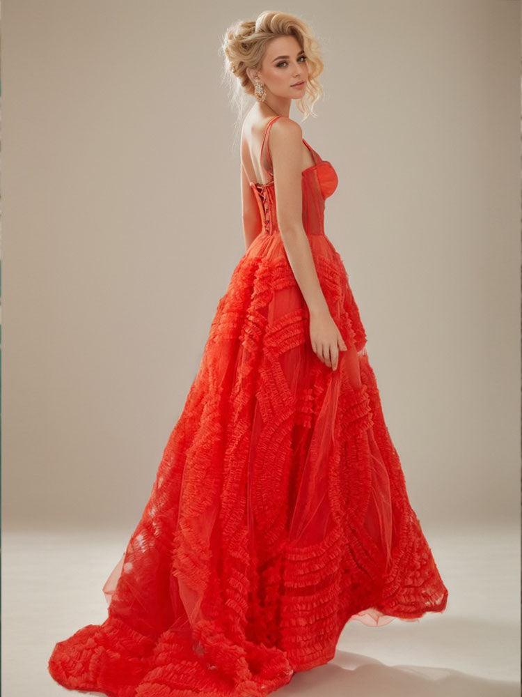 Orange Tulle Dress Sleeveless Sweetheart Neckline Ball Gown