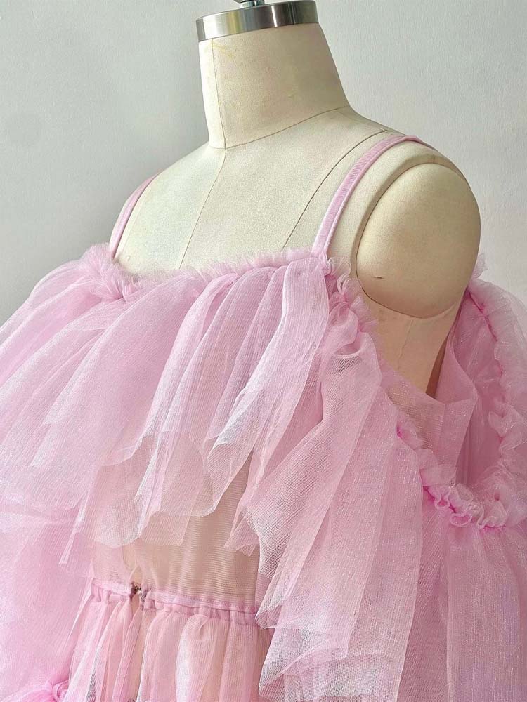 Tulle Maternity Dress Pink See-Through Maternity Dress Is Suitable For Photoshoot