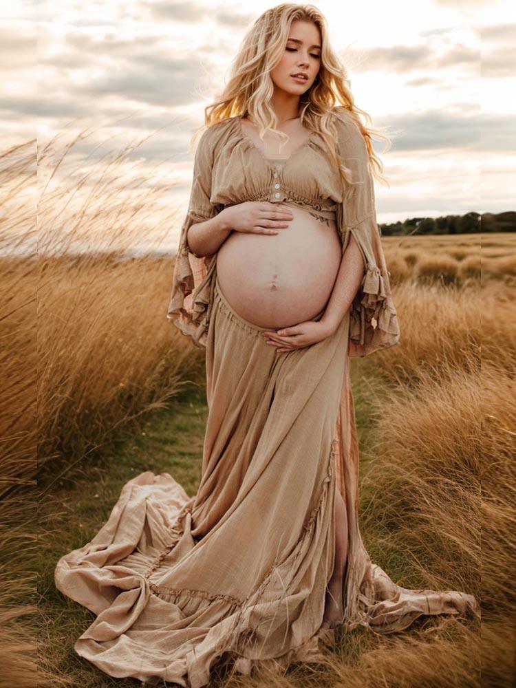 organic cotton maternity wear Bohemian style 2 piece photography props photo dress