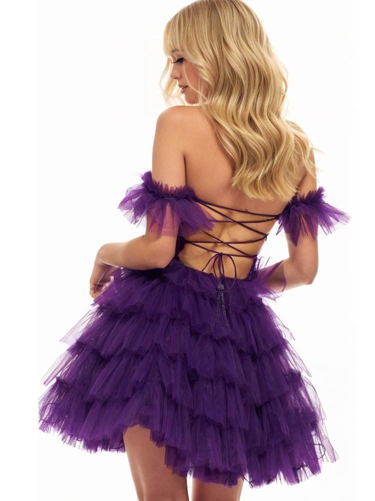 purple mini dress grace  ruffle skort