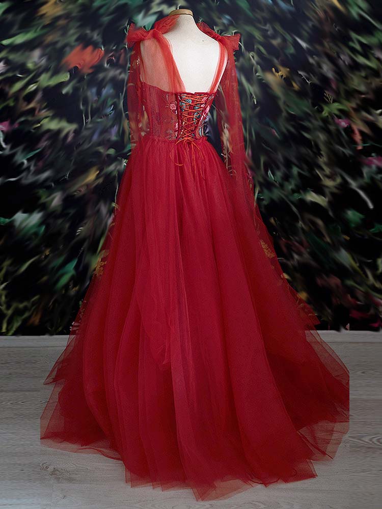 Embroidered Prom Dress Princess Tulle Red Dress