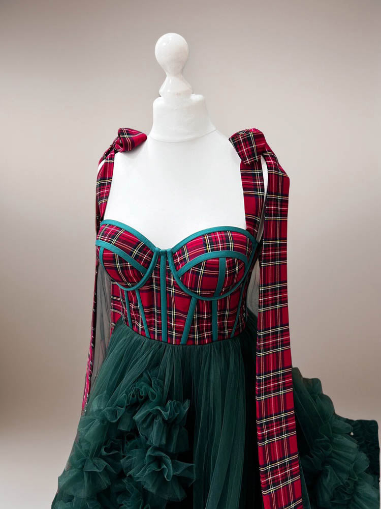 Christmas Dress Women's Festive Green Plaid Dress Suitable For Photo Shoot