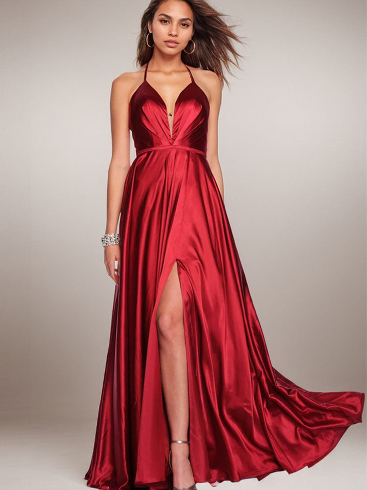 Satin Prom Dress New Elegant Strap Ball Gown