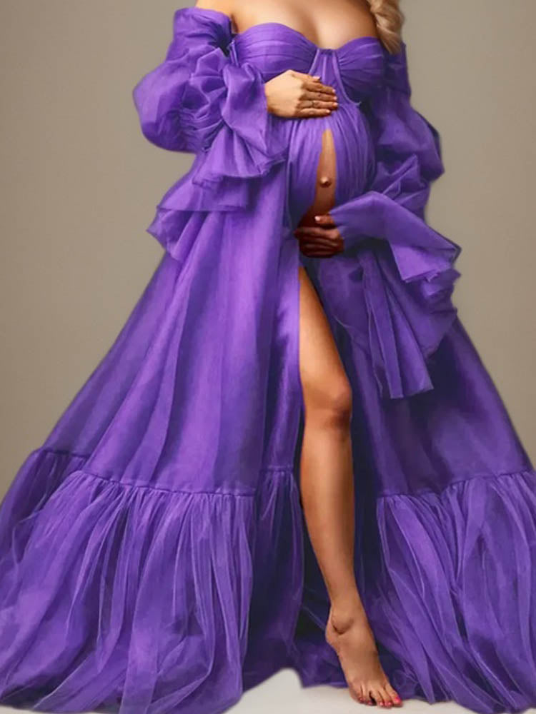 Purple Maternity Dress Baby Shower Off-The-Shoulder Maxi Dress Perfect For Photoshoots