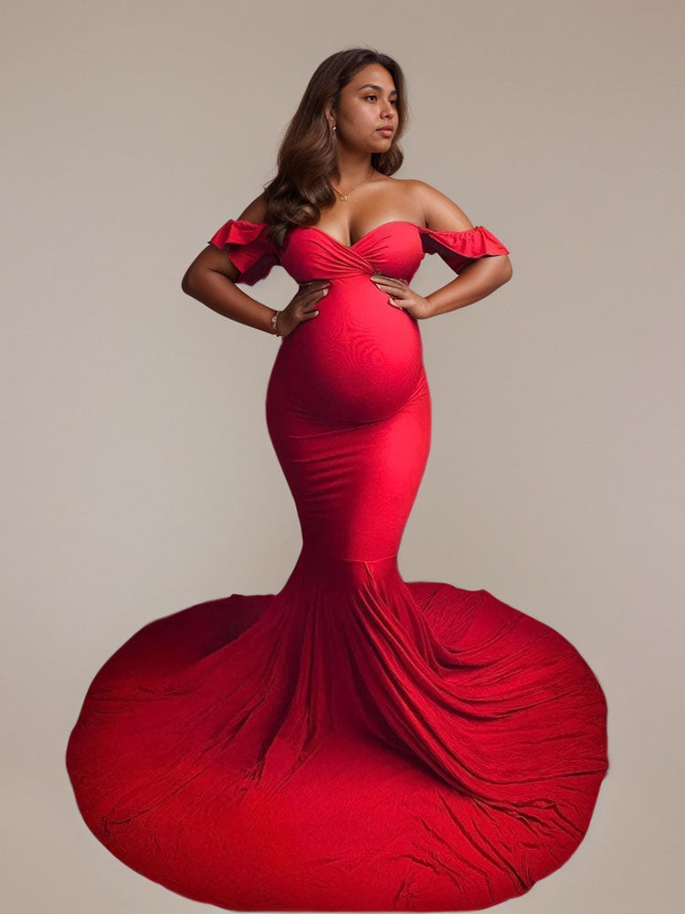 Mermaid Maternity Dress Red Bodycon Stretch Photo Dress